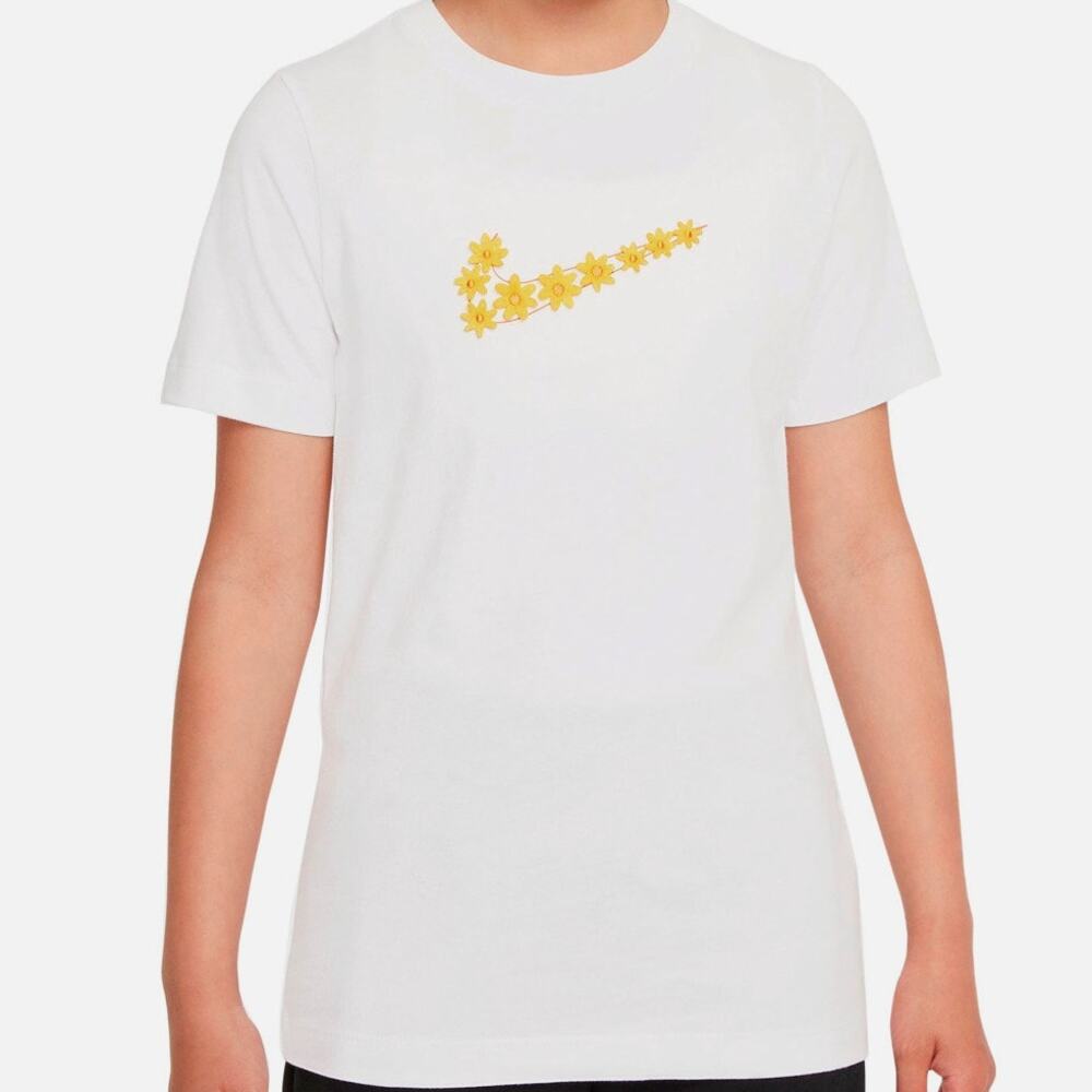 Nike L White Yellow Girls Short Sleeve T Shirt Daisy Flower Power